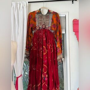 Vintage 70s Traditional Afghan Monsoon Kuchi Floral Folk Embellished Midi Dress